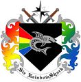 Sir Rainbow Shark Recalan of Numenor - Sable a Shark rampant argent between the color spectrum and a shaft of light argent